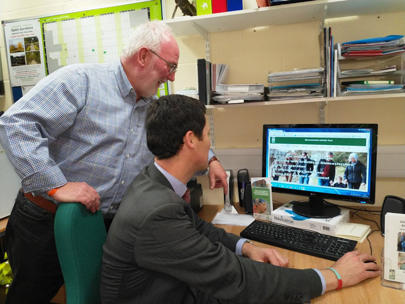 Alex Chalk MP being given an online tour of GAT's redesigned website
		by GAT Secretary Steve Morton